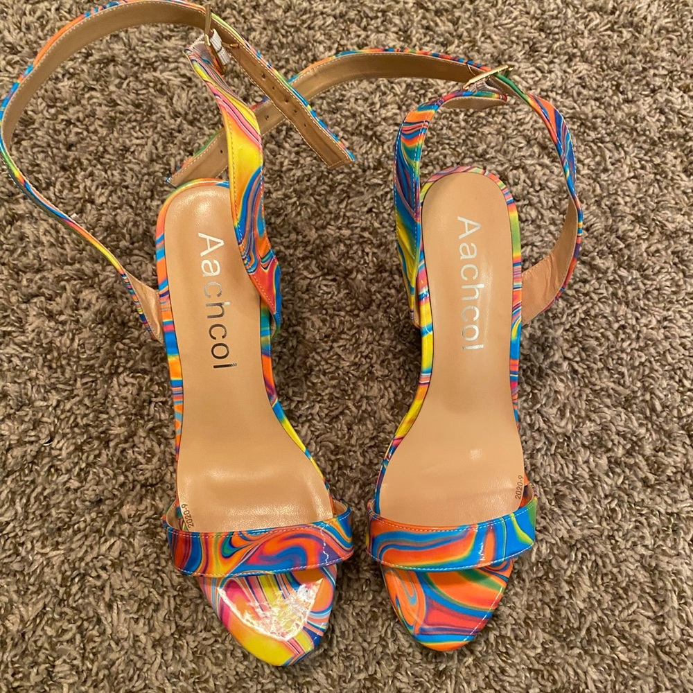 Blue and Yellow Heels with Strappy Design